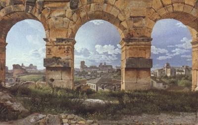 Christoffer Wilhelm Eckersberg View through Three Northwest Arcades of the Colosseum in Rome Storm Gathering over the City (mk22) oil painting image
